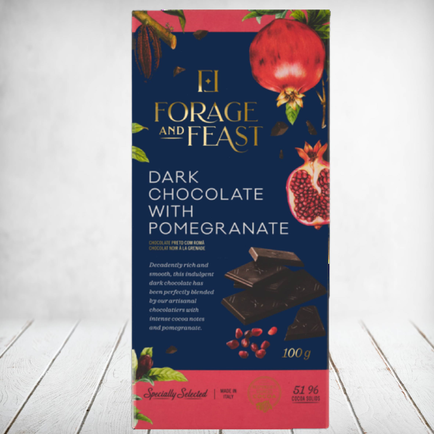 Forage & Feast Slab Dark Chocolate Pomegranate 100